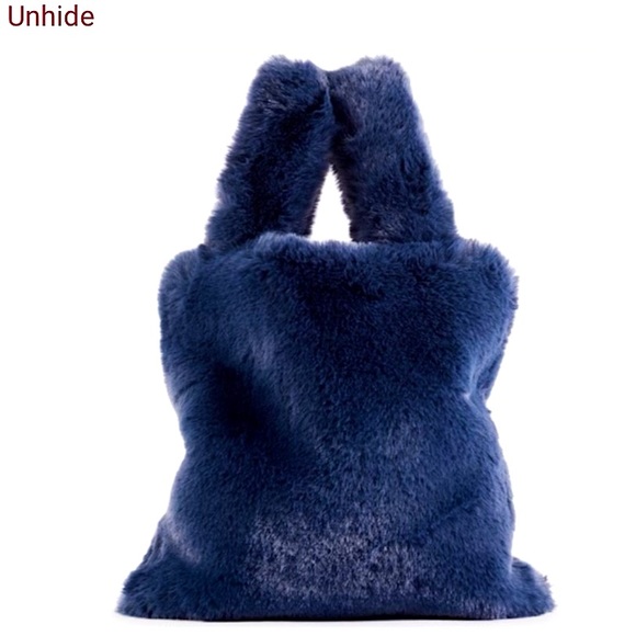 NWT UnHide Faux Fur Blue luxury designer Bag - Picture 2 of 2